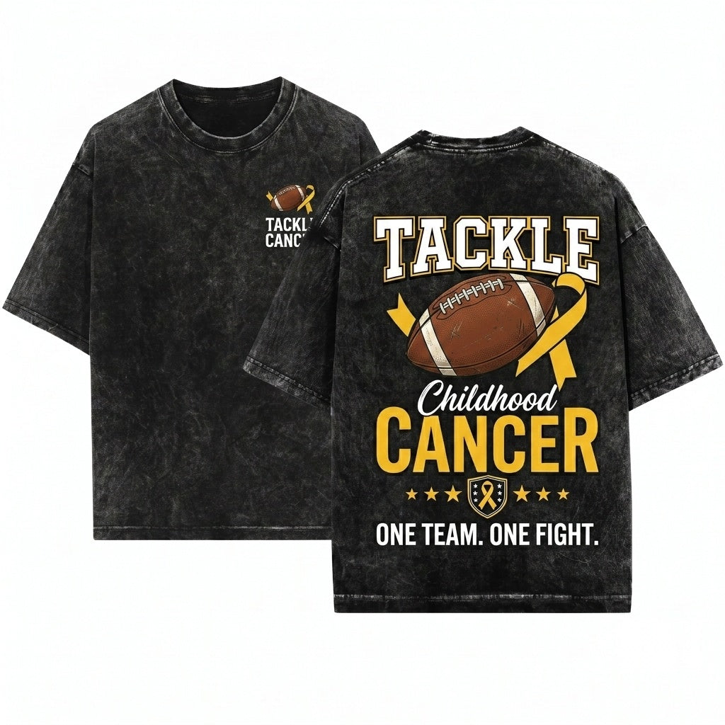 Tackle Childhood Cancer Football Gold Ribbon Awareness Unisex Wash T-Shirt