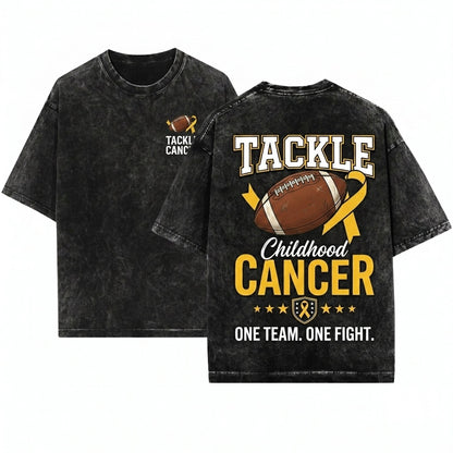 Tackle Childhood Cancer Football Gold Ribbon Awareness Unisex Wash T-Shirt