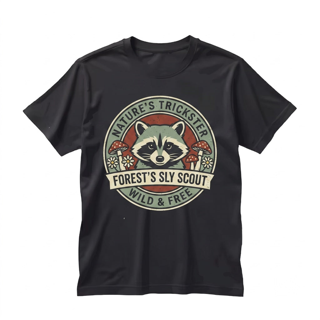 Old School Raccoon Mushroom Graphic Woodland Wildlife Whimsical Forest Nature Animal Lover Gift Unisex TShirt