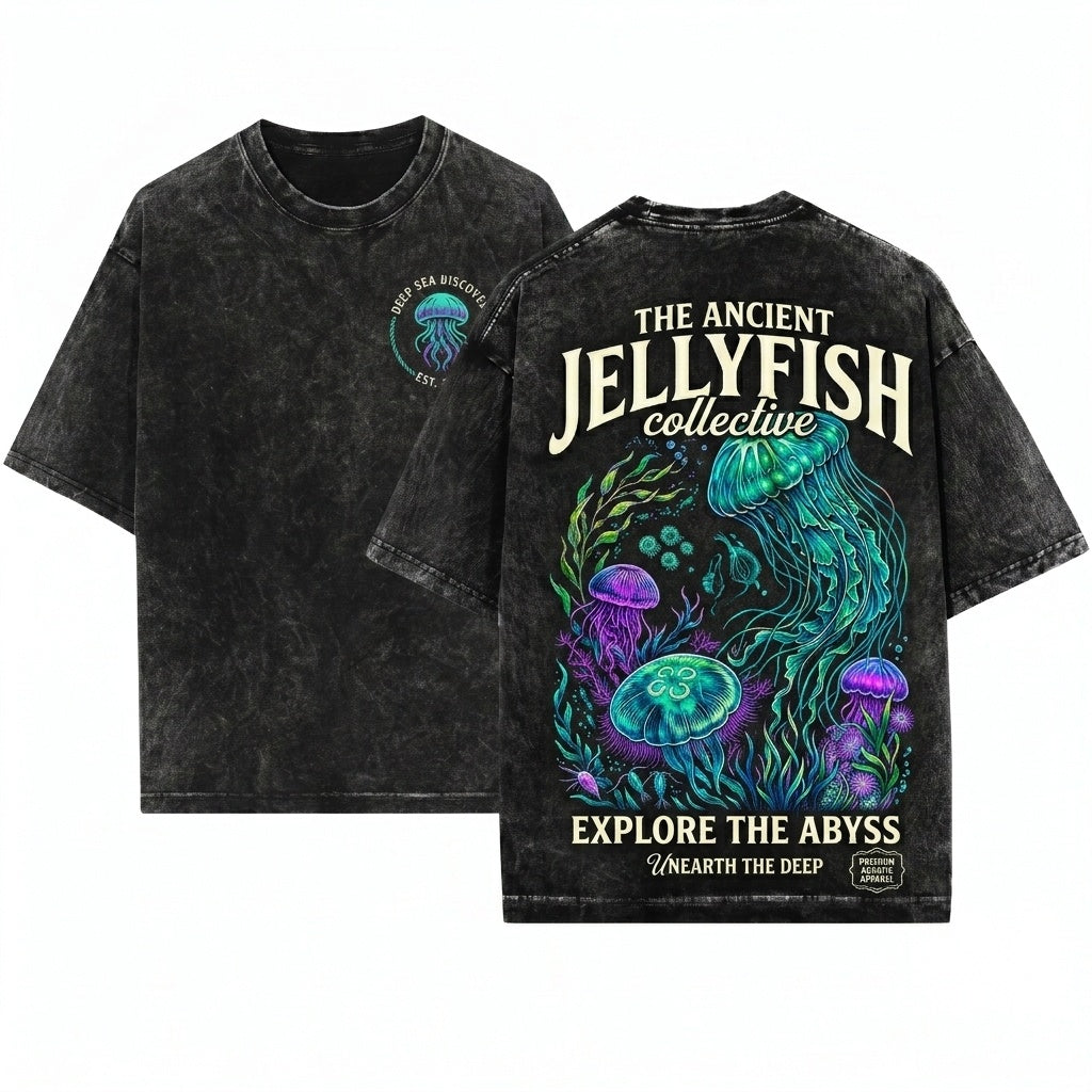 Vintage Jellyfish Marine Life Underwater Aquatic Sea Creature Graphic Aquarium Art Aesthetic Retro Gift Unisex Wash T-Shirt