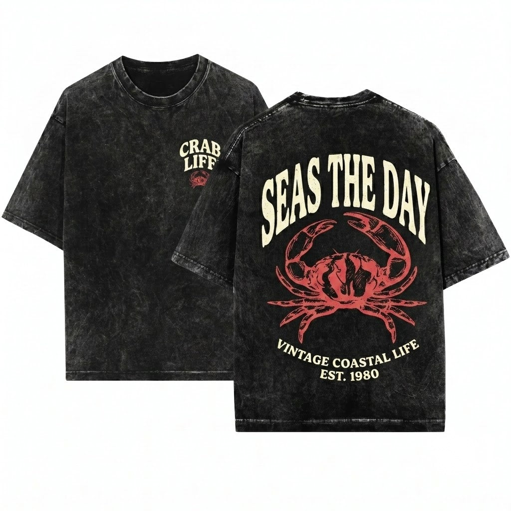 Funny Crab Seas The Day Graphic Beach Lover Gift Unisex Wash T-Shirt