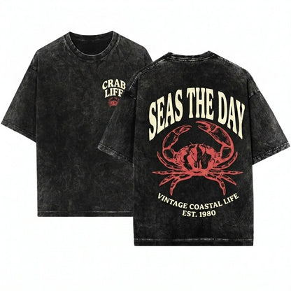 Funny Crab Seas The Day Graphic Beach Lover Gift Unisex Wash T-Shirt
