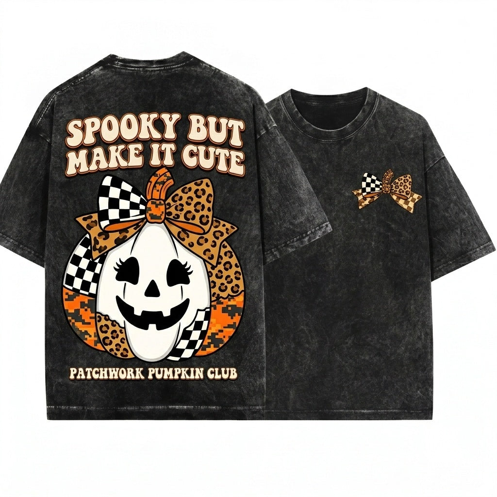 Coquette Cute Neutral Checkered Leopard Beige Boho Fall Halloween Pumpkin Gift Unisex Wash T-Shirt