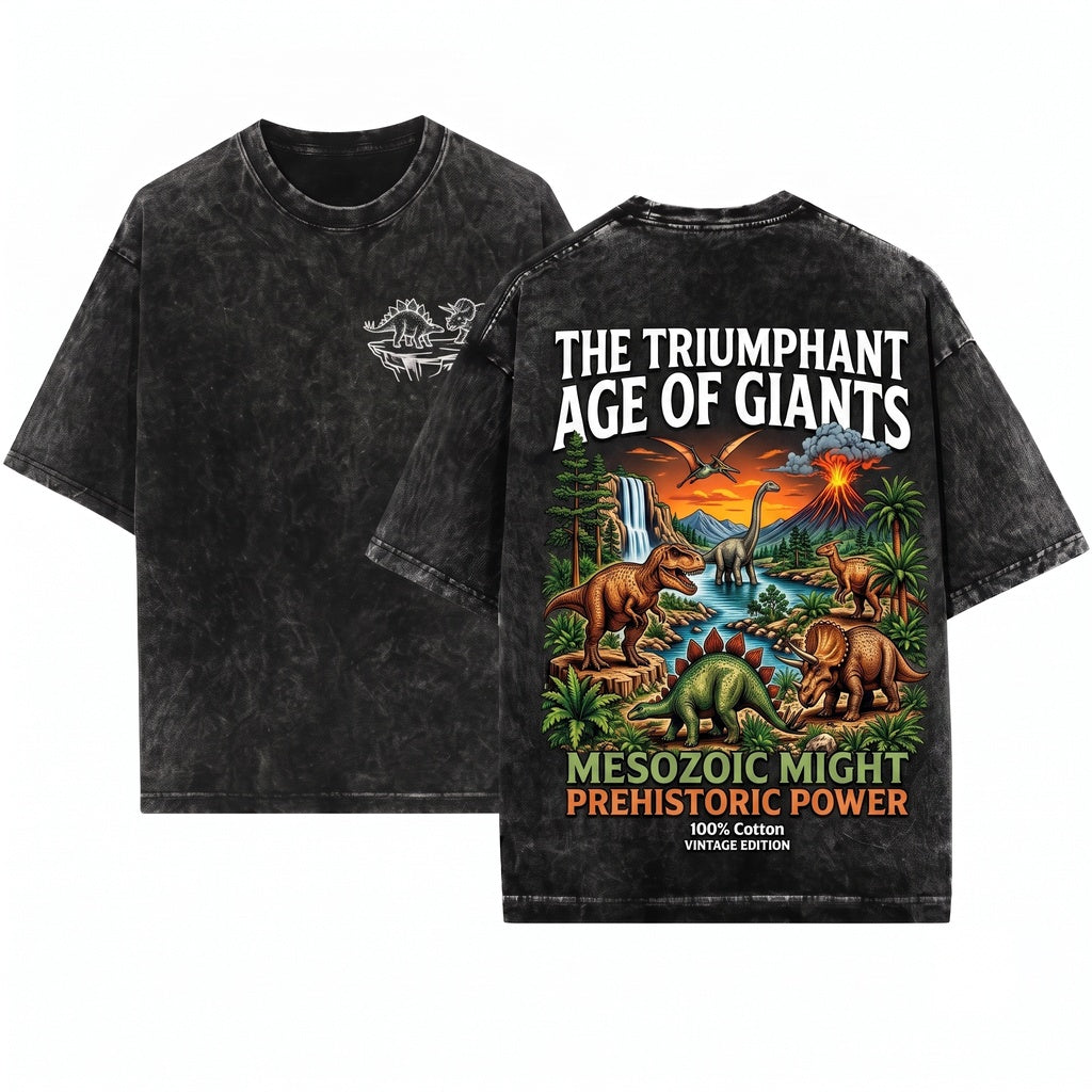 Vintage Dinosaur Landscape Graphic Jurassic Era T Rex Prehistoric Nature Retro Style Dino Gift Unisex Wash T-Shirt