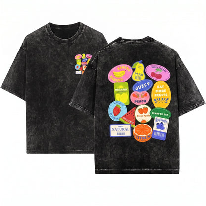 Vintage Fruit Stickers Graphic Preppy Summer Aesthetic Unisex Wash T-Shirt