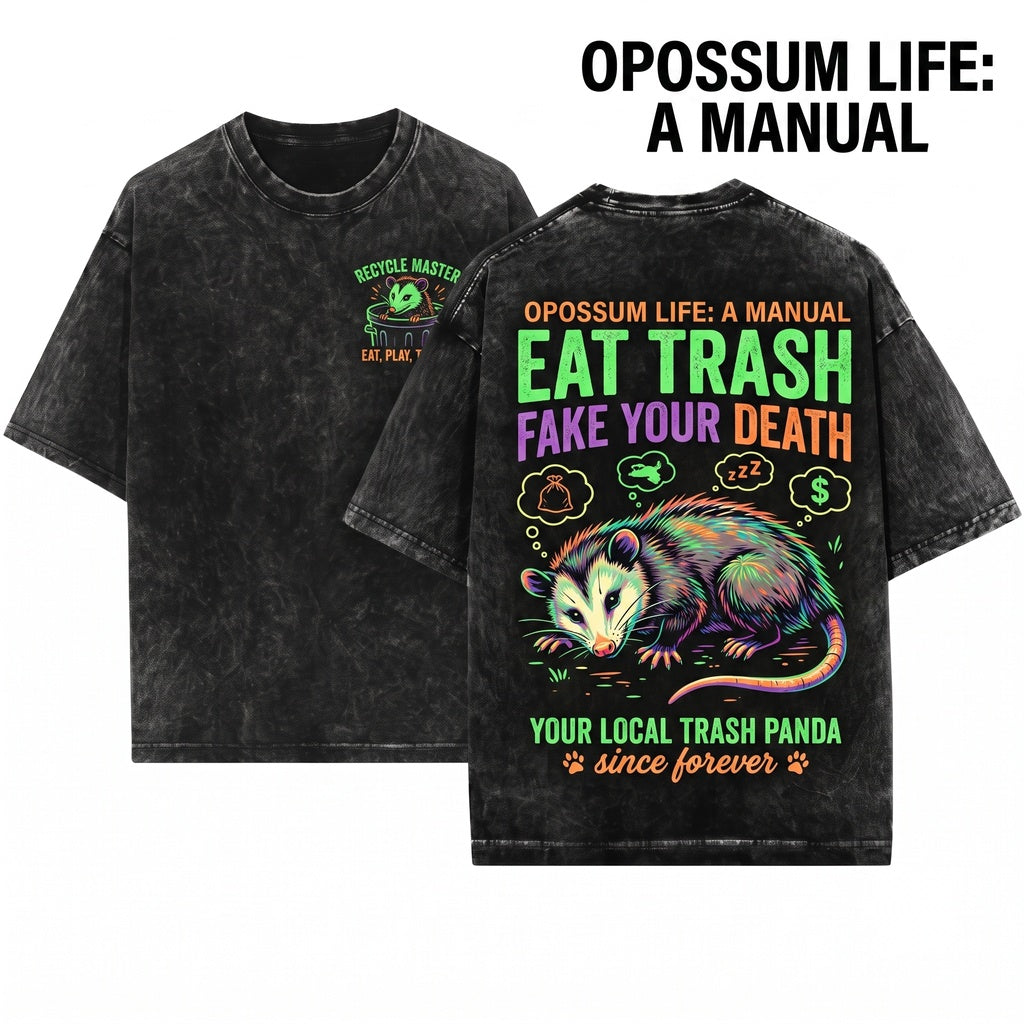 Funny Eat Trash Fake Your Death Opossum Meme Graphic Vintage Apparel Unisex Wash T-Shirt