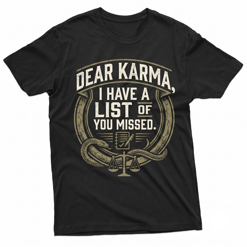 Dear Karma Sarcastic Novelty Graphic Saying Humorous Friend Gift Bestie Unisex TShirt