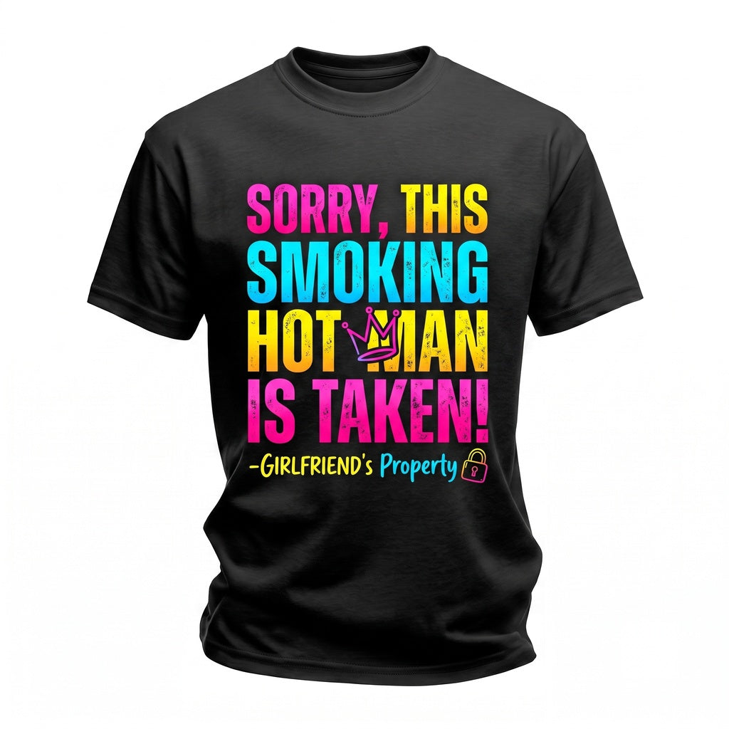 Sorry Hes Taken Girlfriend Funny Back Print Boyfriend Protective Relationship Streetwear Unisex TShirt