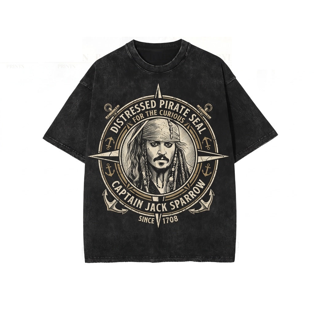 Vintage Oversized Captain Jack Pirate Theme Park Ride Graphic Fan Merch Caribbean Adventure Gift Unisex TShirt