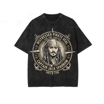 Vintage Oversized Captain Jack Pirate Theme Park Ride Graphic Fan Merch Caribbean Adventure Gift Unisex TShirt