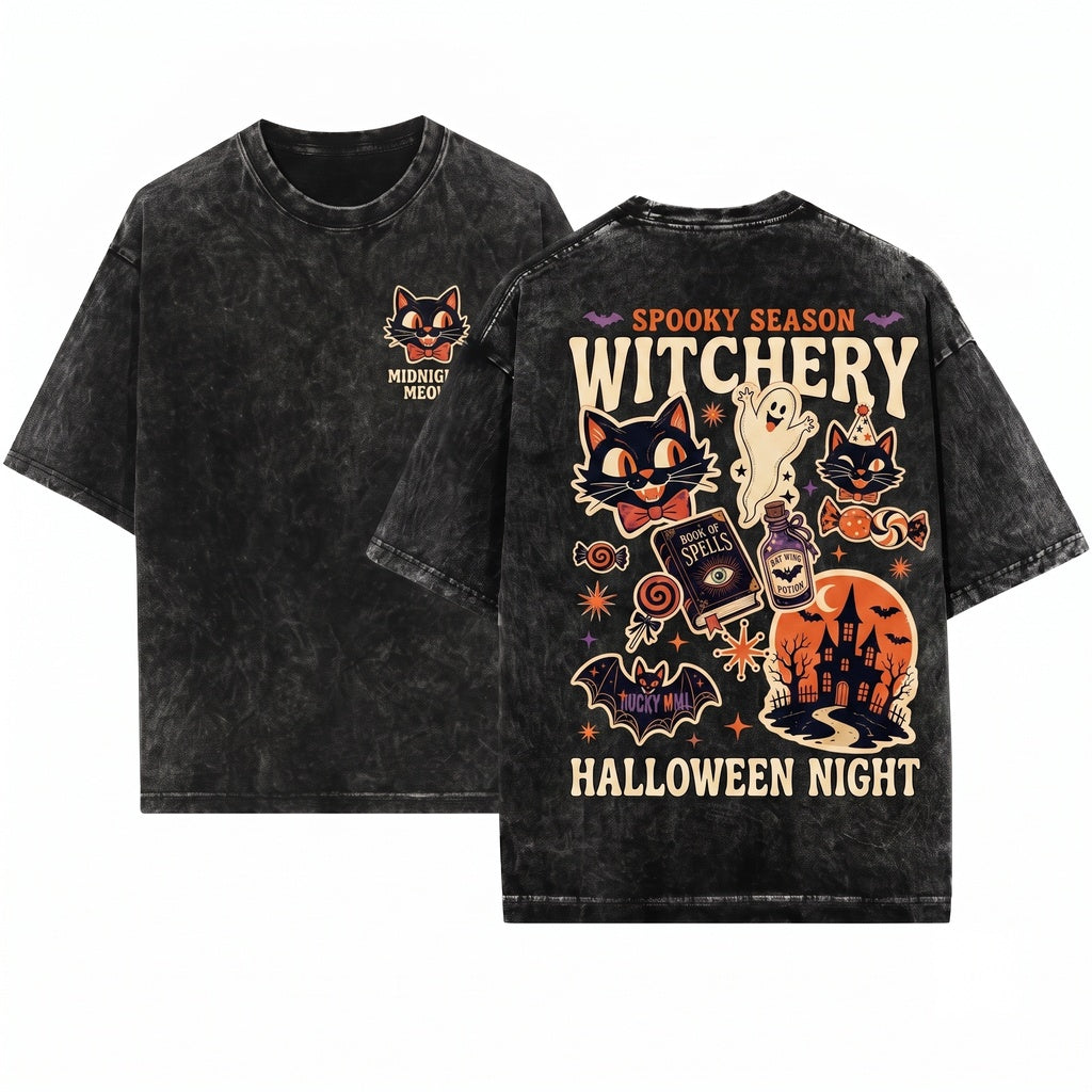 Retro Vintage Spooky Season Halloween Ephemera Tie Dye Party Trick Or Treat Bat Unisex Wash T-Shirt