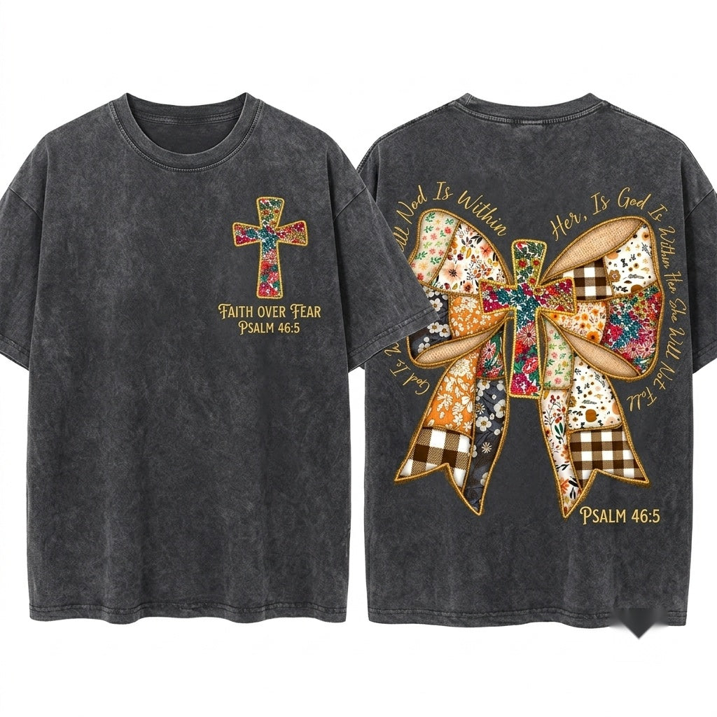 Jesus God Is Within Her She Will Not Fall Coquette Christian Bible Verse Faith Thanksgiving Unisex Wash T-Shirt