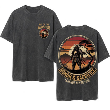 Japanese Samurai Retro Sunset Warrior Graphic Unisex Wash T-Shirt