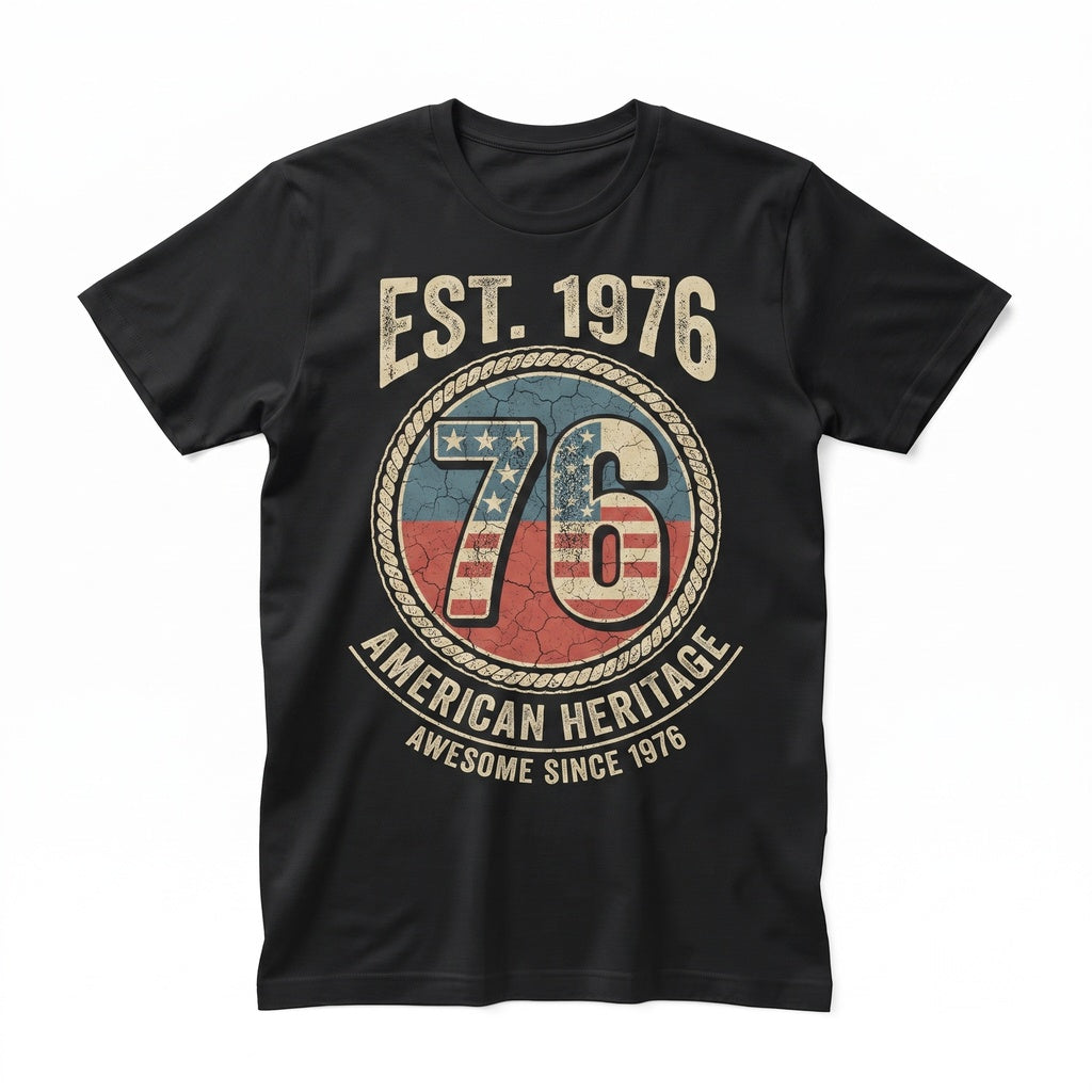 Made in USA 76 Vintage 1976 Birthday Patriotic American Flag 50th Gift Unisex TShirt