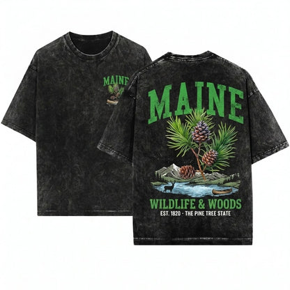 Maine State Flower Botanical Gardening Travel Gift Mother Girlfriend Unisex Wash T-Shirt