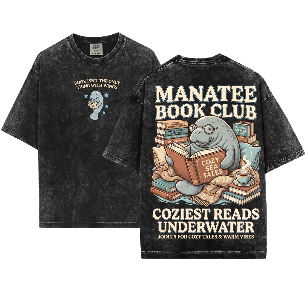 Manatee Embroidered Cute Summer Ocean Top Unisex Wash T-Shirt