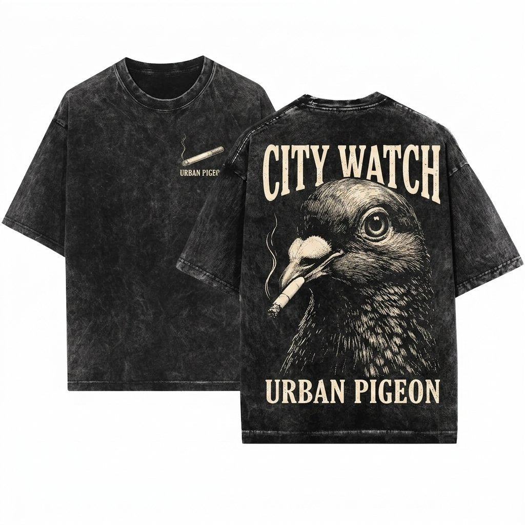 Smoking Pigeon Vintage Y2K Grunge Animal Graphic Cigarette Silly Badass Lover Gift Unisex Wash T-Shirt