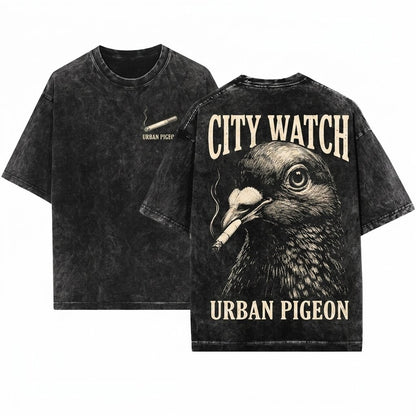 Smoking Pigeon Vintage Y2K Grunge Animal Graphic Cigarette Silly Badass Lover Gift Unisex Wash T-Shirt