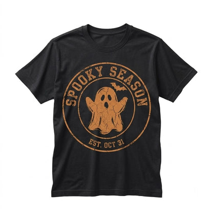 Spooky Season Ghost Halloween Graphic Fall Autumn Retro Preppy Stripe Boo Coquette Unisex TShirt