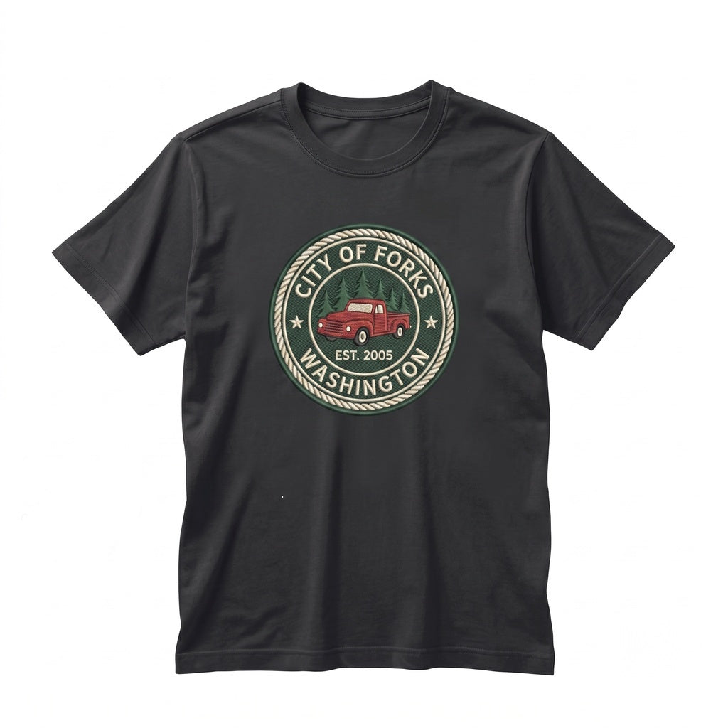 City of Forks Washington Embroidered Bella Truck Vintage Graphic Crewneck Pullover Unisex TShirt