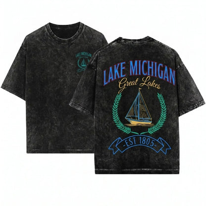 Great Lakes Michigan Soft Comfortable Vacation Gift Unisex Wash T-Shirt