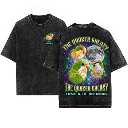 Three Quaker Parrot Monk Parakeet Moon Galaxy Retro Graphic Pet Bird Owner Birthday Gift Unisex Wash T-Shirt