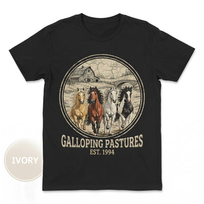 Vintage Running Horses Graphic Farm Countryside Animal Western Nature Top Horse Lover Gift Unisex TShirt