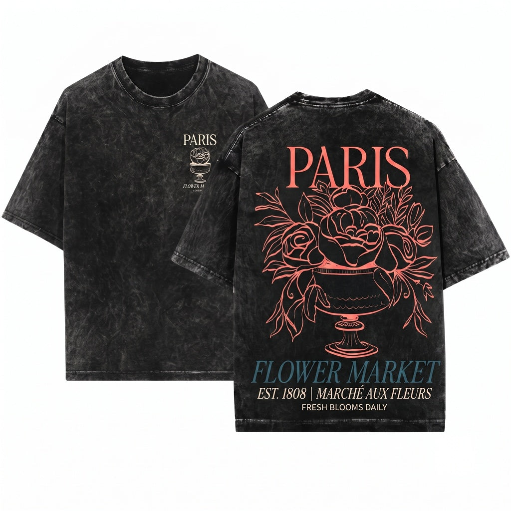 Vintage Floral Paris Soft Cotton Unisex Wash T-Shirt