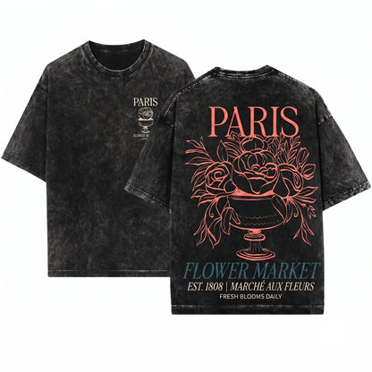Vintage Floral Paris Soft Cotton Unisex Wash T-Shirt