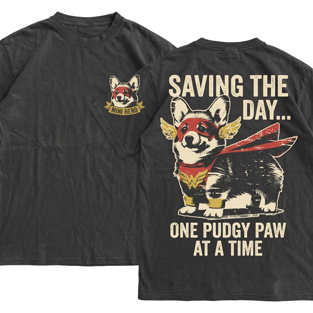 Superhero Caped Corgi Dog Funny Lover Gift Mom Dad Owner Unisex Wash T-Shirt