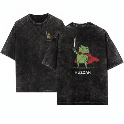 Huzzah Knight Frog Funny Tabletop RPG Embroidered Graphic Unisex Wash T-Shirt