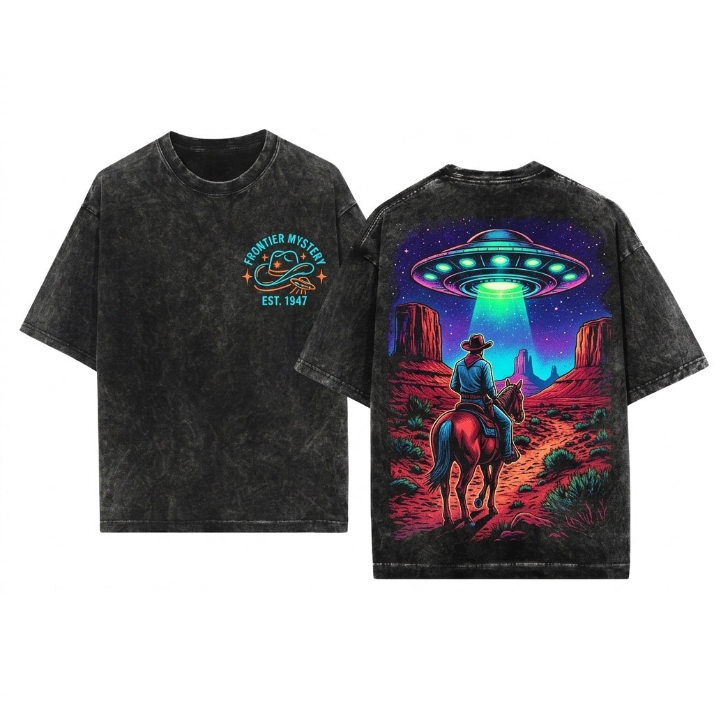 Vintage 90s Y2k Retro Western Cowboy Rodeo Howdy UFO Graphic Top Unisex Wash T-Shirt