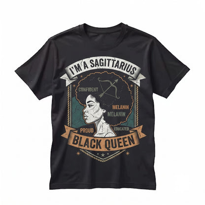 Sagittarius Afro Queen Horoscope Zodiac Sign November December Birthday Gift Traits Rules Facts Unisex TShirt