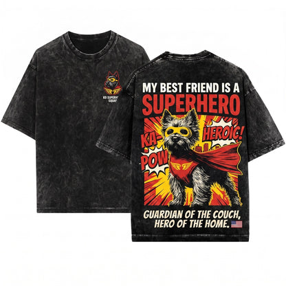 Cairn Terrier Superhero Comic Book Vintage Cartoon Pet Lover Gift for Geek Mom Dad Unisex Wash T-Shirt