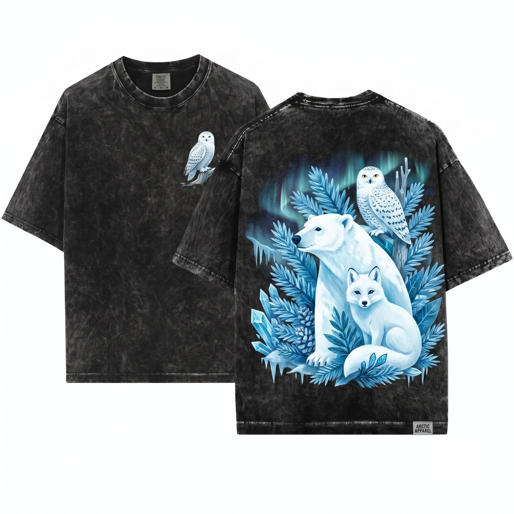 Retro Arctic Wildlife Polar Bear Fox Owl Winter Wilderness Nature Animal Lover Unisex Wash T-Shirt
