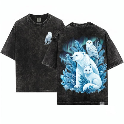 Retro Arctic Wildlife Polar Bear Fox Owl Winter Wilderness Nature Animal Lover Unisex Wash T-Shirt