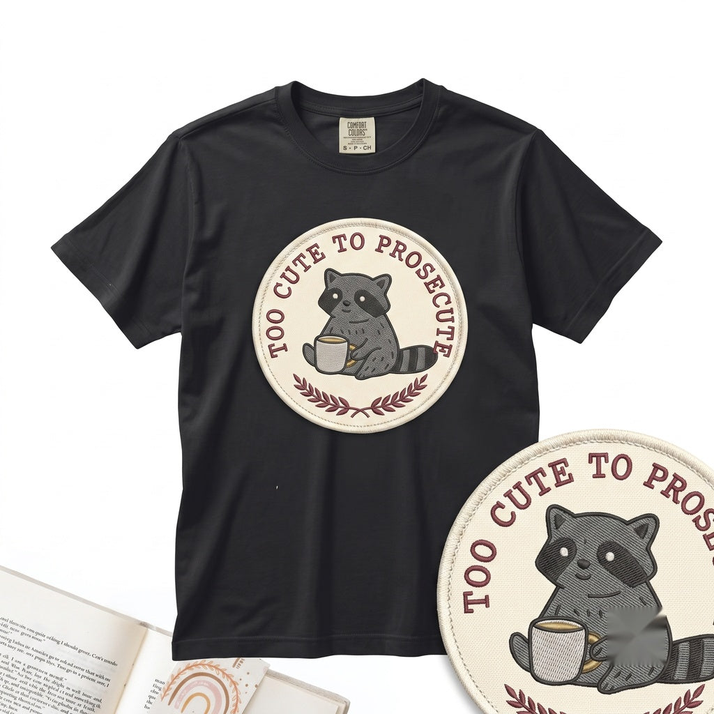 Too Cute to Prosecute Embroidered Raccoon Funny Animal Trash Panda Cozy Feral Weirdcore Gift Unisex TShirt