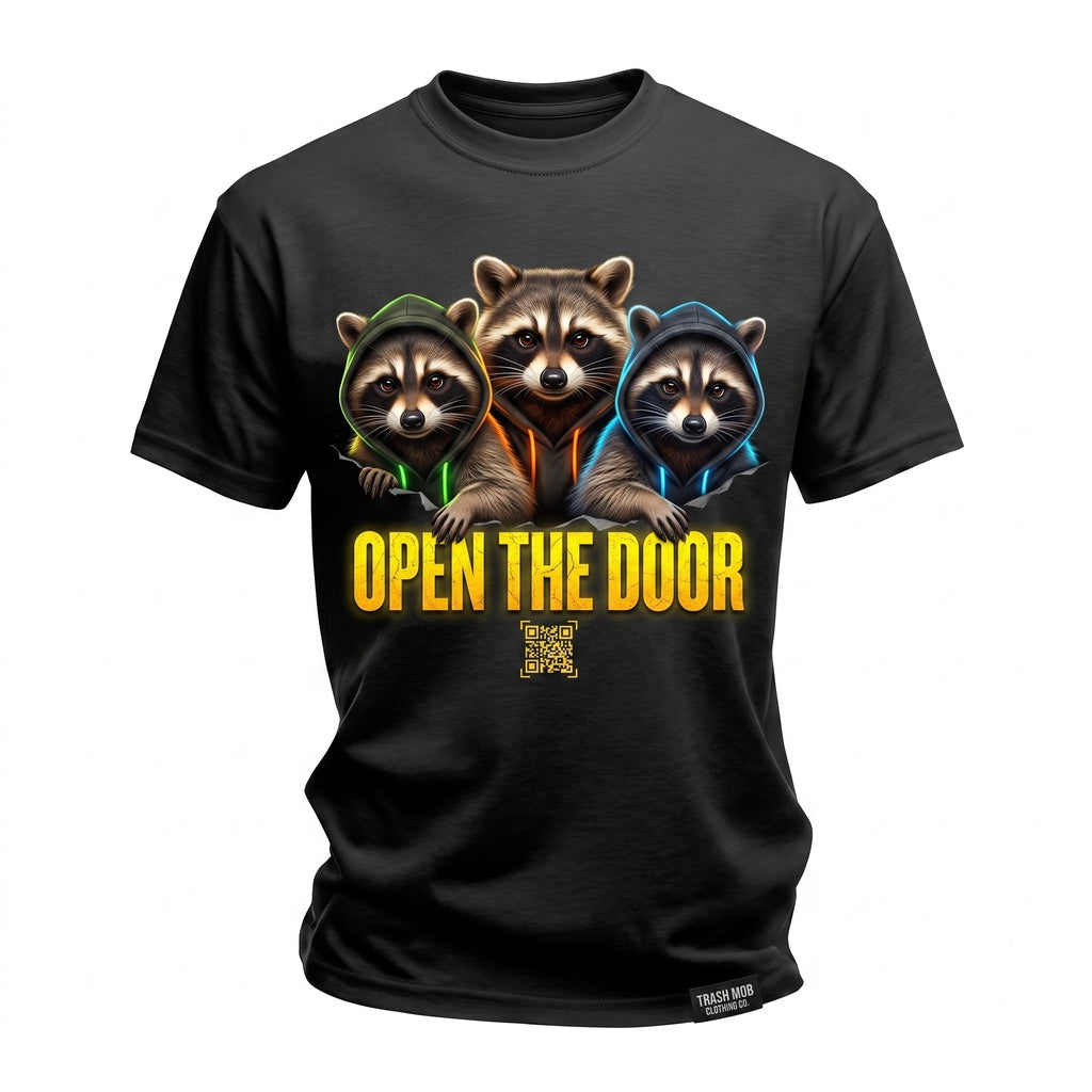 Open Door Raccoon Funny Security Camera Trash Panda Hooded Meme Unisex TShirt