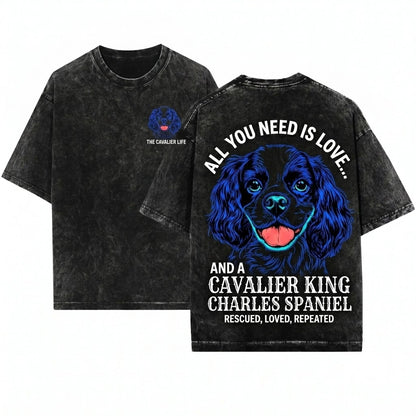 Cavalier King Charles Spaniel Dog Breed Pet Animal Lover Crewneck Unisex Wash T-Shirt