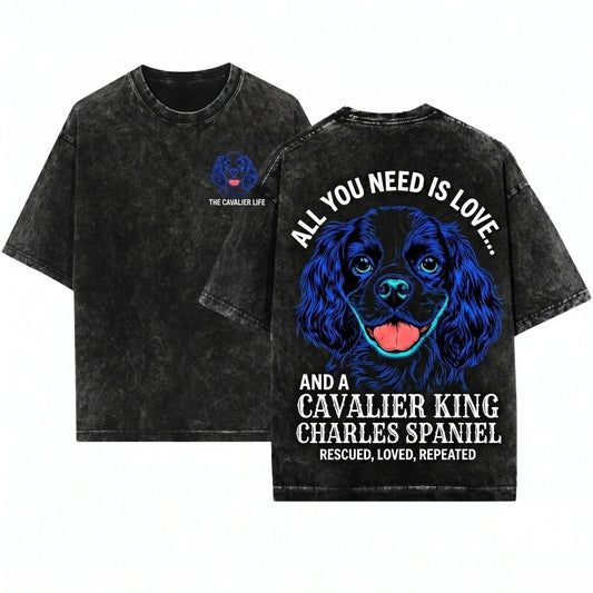 Cavalier King Charles Spaniel Dog Breed Pet Animal Lover Crewneck Unisex Wash T-Shirt