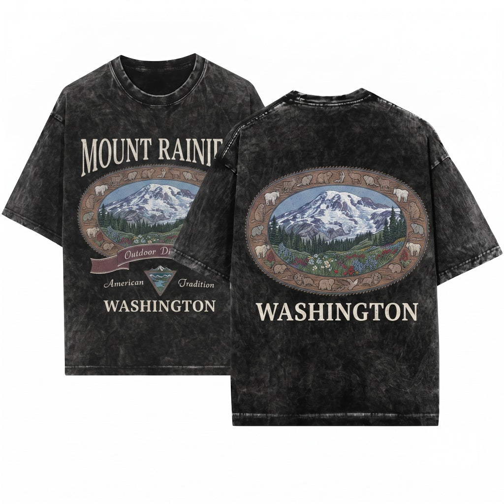 Vintage 90s Retro Mount Rainier Washington Pacific Northwest Outdoor Hiking Gift Unisex Wash T-Shirt