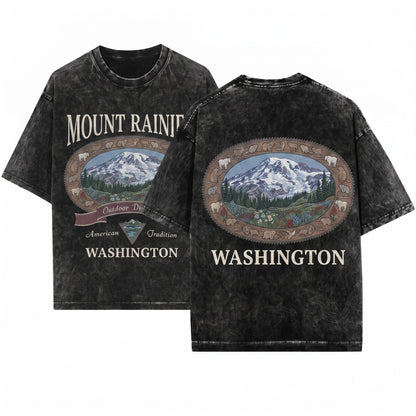 Vintage 90s Retro Mount Rainier Washington Pacific Northwest Outdoor Hiking Gift Unisex Wash T-Shirt