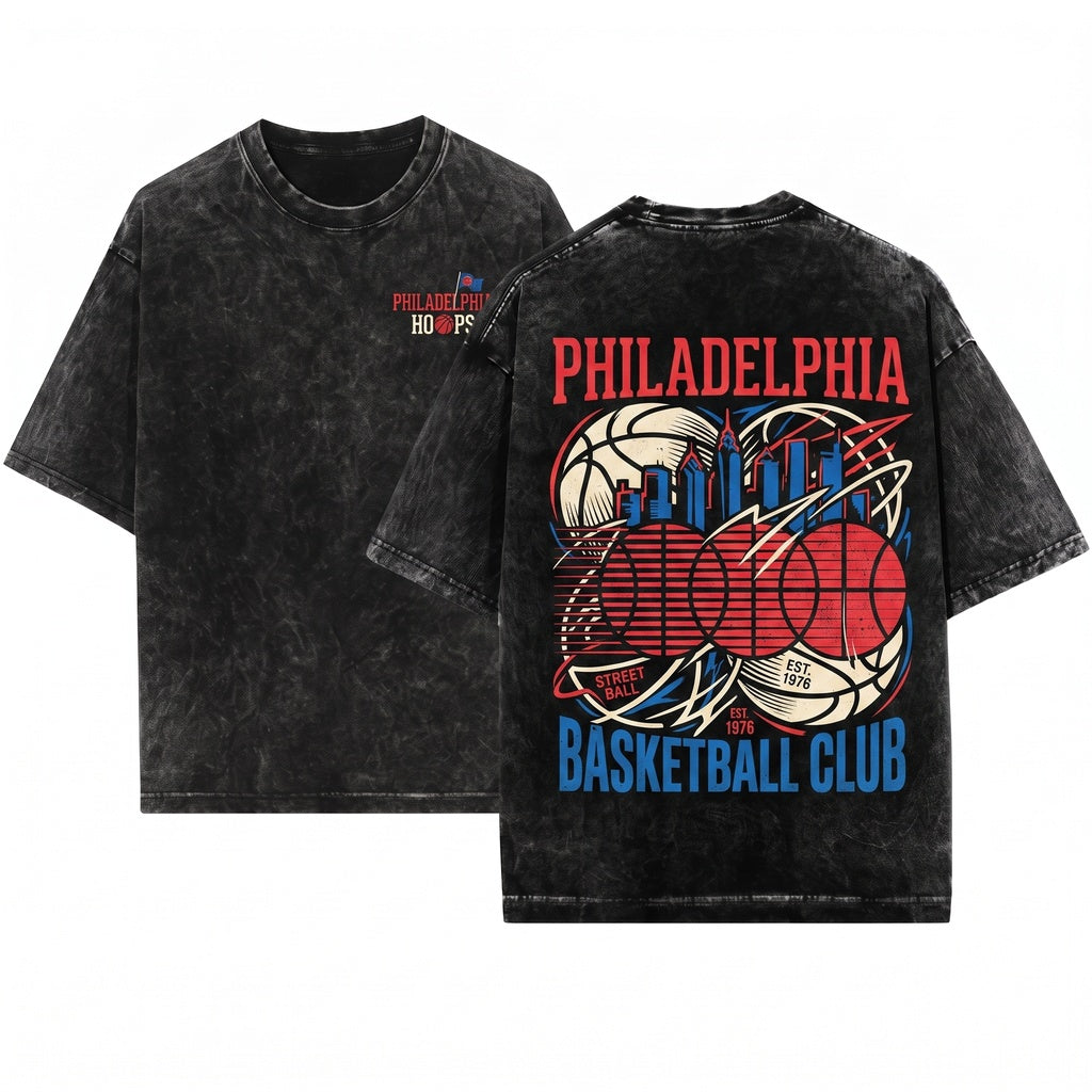 Vintage Retro 90s Philadelphia Basketball Graphic Unisex Wash T-Shirt