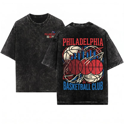 Vintage Retro 90s Philadelphia Basketball Graphic Unisex Wash T-Shirt