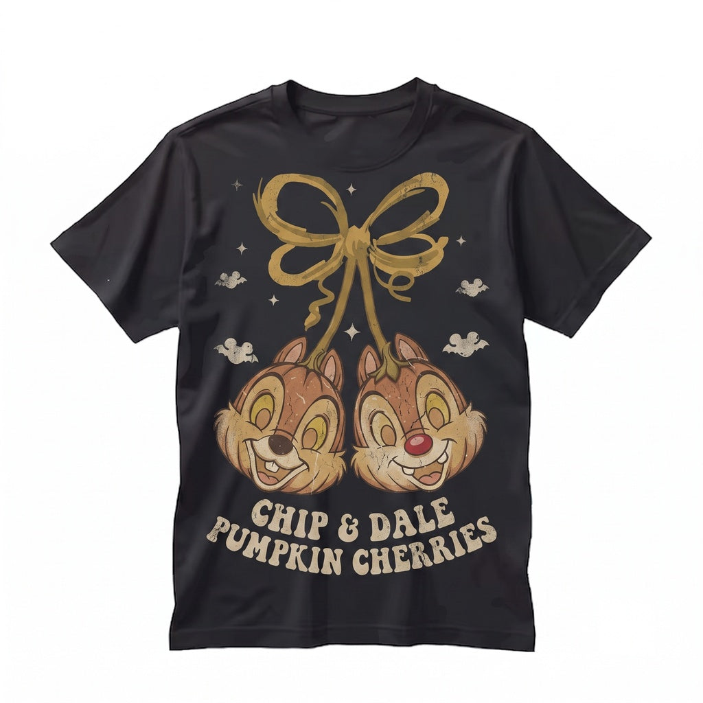 Vintage Halloween Pumpkin Head Chipmunk Bow Graphic Cute Spooky Animal Kingdom Fall Apparel Unisex TShirt