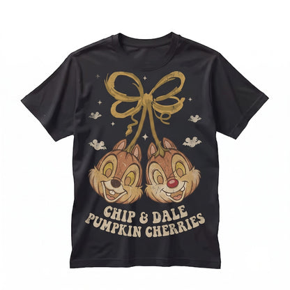 Vintage Halloween Pumpkin Head Chipmunk Bow Graphic Cute Spooky Animal Kingdom Fall Apparel Unisex TShirt