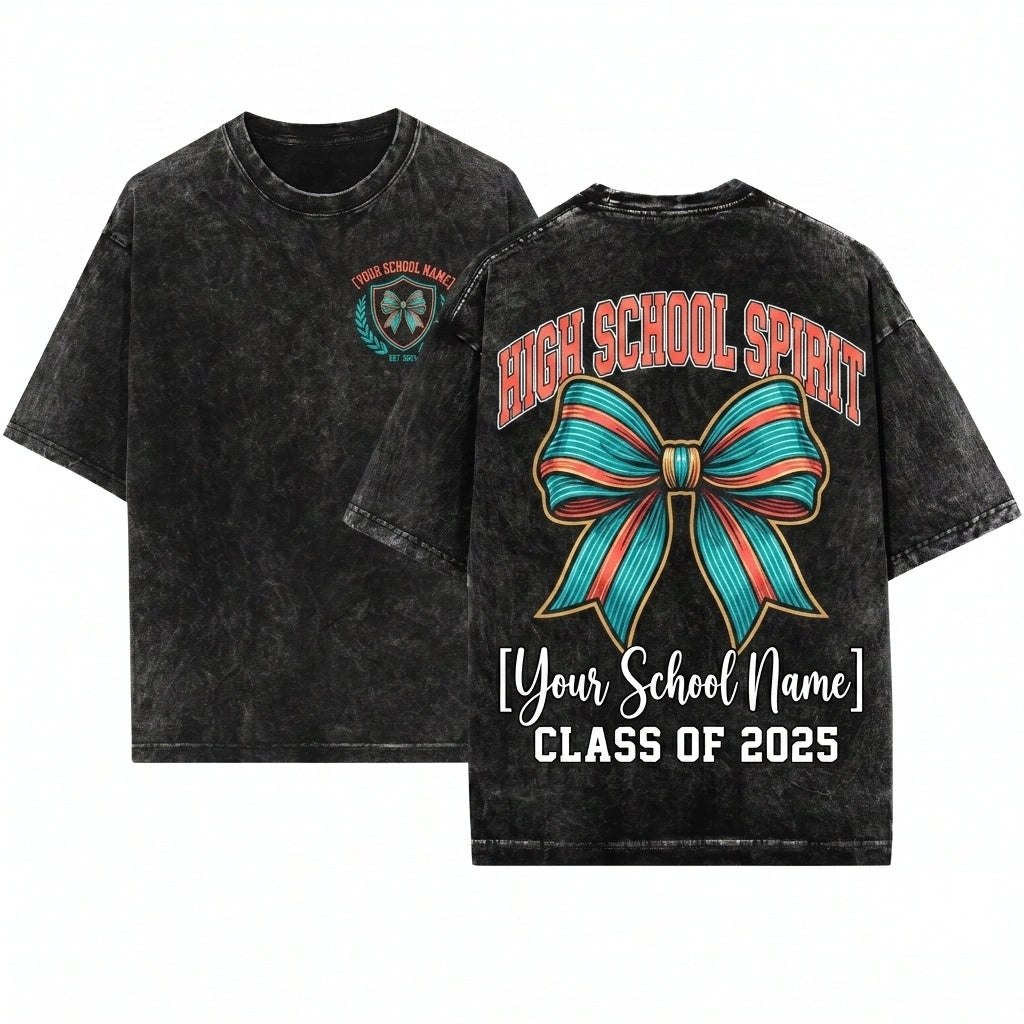Customized School Spirit Blue Ribbon Lace Coquette Mascot Team Pride Personalized Unisex Wash T-Shirt