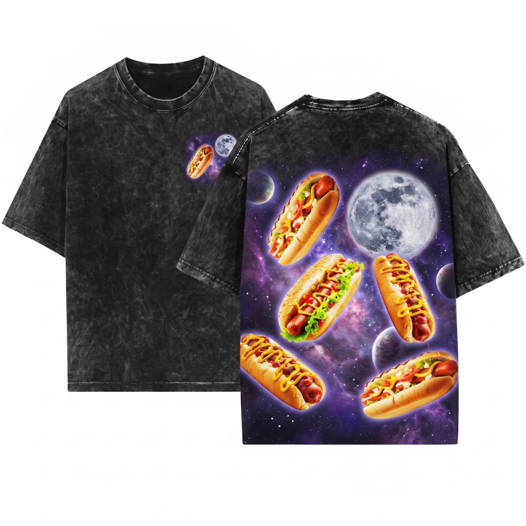 Hot Dog Moon Vintage 90s Graphic Retro Foodie Humor Gift Unisex Wash T-Shirt