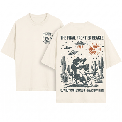 Beagle UFO Western Graphic Tee - Retro Cowboy Vintage Dog Mom Dad Gift Unisex Heavyweight Garment-Dyed T-Shirt