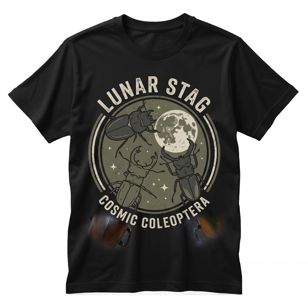 Three Stag Beetle Vintage Moon Graphic Insect Lovers Funny Meme Retro Oversized Washed Apparel Unisex TShirt